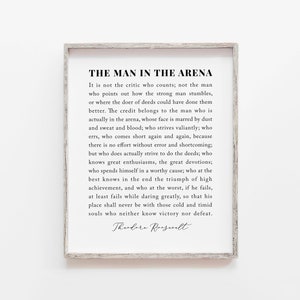 The Man In The Arena Printable, Inspirational Quote, Office Decor, Theodore Roosevelt Quote Print, Modern Art Print, House Warming Gift