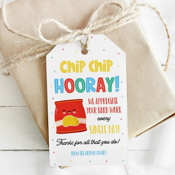 Chips Thank You Tag, Editable Chip Chip Hooray Gift Tag For Teacher Nurse Coworker, Staff Appreciation Gifts, School PTO Snack Favor Tag