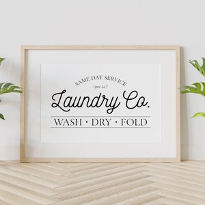 Modern Laundry Room Art, Wash Dry Fold Laundry Room Decor, Minimalist Laundry Co Sign, Black White Typography Poster, Laundry Wall Decor