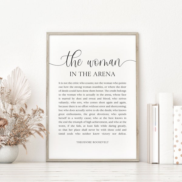 Woman In The Arena Poster, Daring Greatly Theodore Roosevelt Quote, Feminist Print, Empowered Women, Female Office Decor, Girl Power