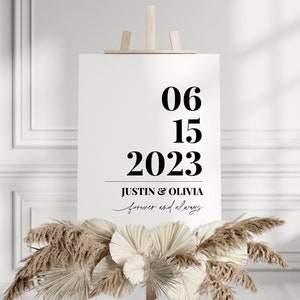 Benutzerdefiniertes Hochzeitsdatum Poster, Verlobung Willkommensschild, Paarnamen Druck, Jahrestagsgeschenk, für immer und immer modernes Schlafzimmerdekor