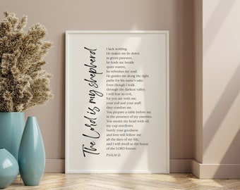 The Lord is My Shepherd Minimalist Christian Wall Art, Psalm 23 Bible Verse Poster, Modern Scripture Sign, Bedroom Nursery Wall Decor