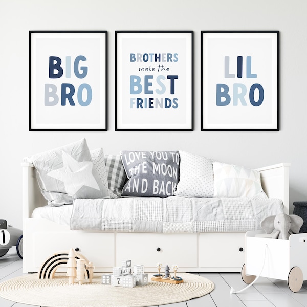 Big Bro Lil Bro Prints, Brothers Make The Best Friends Boys Bedroom Decor, Brothers Nursery Wall Art, Siblings Playroom Posters M1B