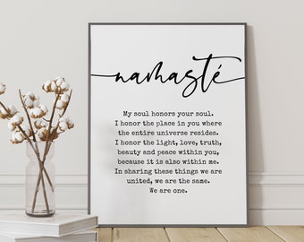 Namaste Definition Print, Namaste Wall Art, Yoga Poster Printable, Meditation Print, Minimalist Bedroom Decor, Boho Decor, Positive Quotes
