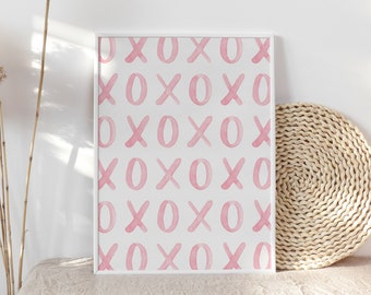 XOXO Poster, Girl Nursery Decor, XO Wall Art, Hugs Kisses Bedroom Decor, Blush Pink Abstract Art Minimalist, Watercolor Calligraphy Print