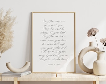 Irish Blessing Wall Art, May The Road Rise Up To Meet You Sign, Inspirational Quotes, Wedding Gifts, Modern Minimalist, Living Room Decor