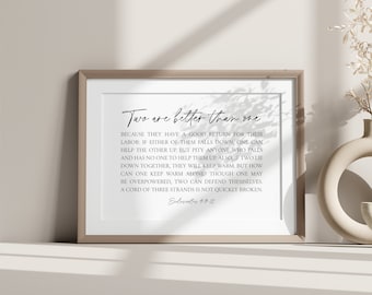 Two Are Better Than One Wedding Bible Verse Poster, Ecclesiastes 4:9-12 Scripture Wall Art, Bedroom Decor Printable, Christian Wedding Signs