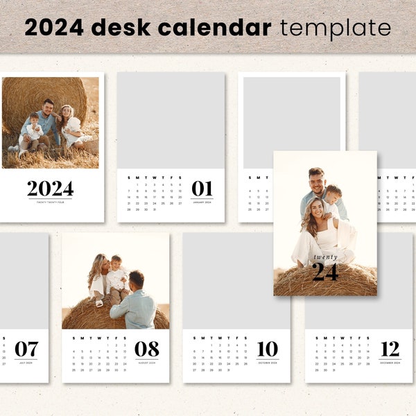 2024 Photo Calendar Template, 5x7 Photography Calendar, Printable Desk Calendar, Personalized Holiday Gifts, Monthly Pocket Calendar 2023