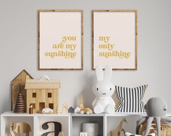 You Are My Sunshine My Only Sunshine Nursery Decor, Boho Sun Print Set, Above Crib Baby Room Decor, Pastel Nursery Wall Art, Kids Posters