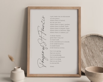 Saint Francis Prayer Bible Verse Print, Prayer Of St Francis Of Assisi Wall Art, Christian Gifts, Scripture Sign, Inspiring Quotes Poster