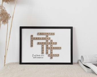 Cadeau personnalisé de fête des pères de mots croisés, meilleur papa jamais, puzzle personnalisé noms de carreaux de bois art mural imprimable, cadeaux d'anniversaire pour grand-père