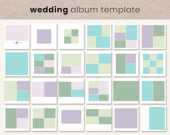 Modern Wedding Album Template, Minimalist Digital Scrapbook Photoshop Templates, Square Premade Photobook, Family Baby Handmade Album