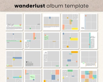 Wanderlust Album Template, 12*12" Travel Album, Square Photobook Templates, Digital Scrapbook Template, Photo Collage, Business Template