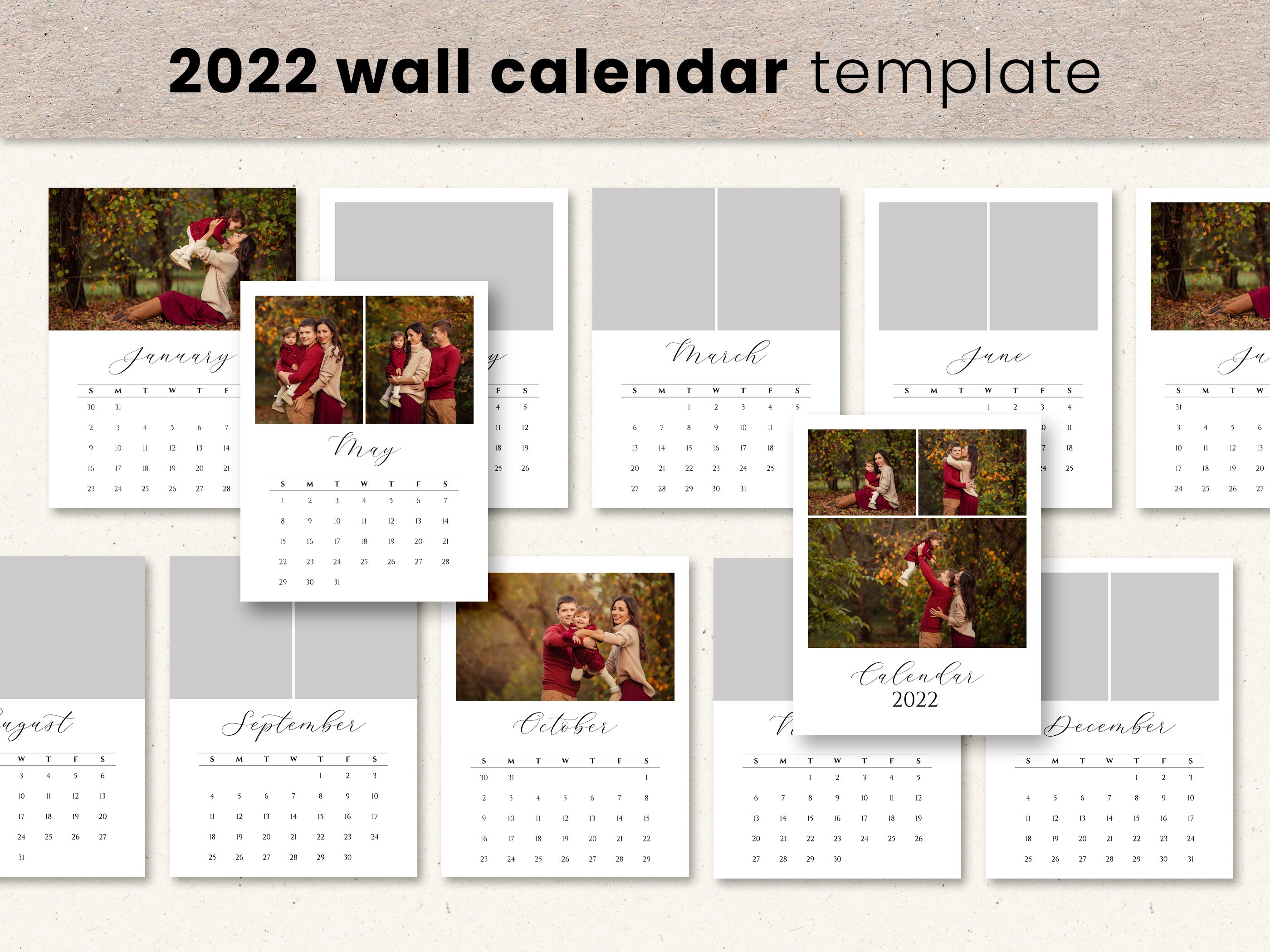 Customizable Monthly Calendar 2022 Wall Calendar 2022 Template Photo Calendar Personalized | Etsy Singapore
