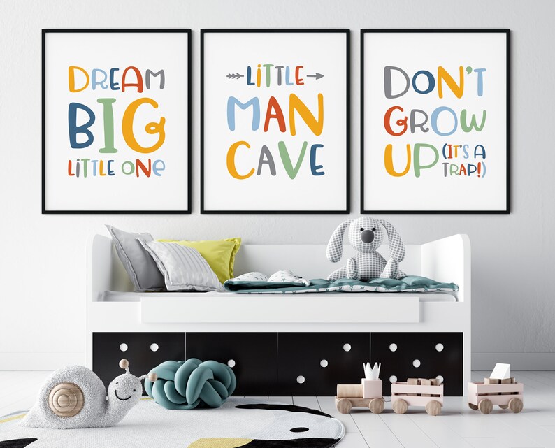 Little Man Cave Boy Room Decor Colorful Nursery Wall Art Etsy
