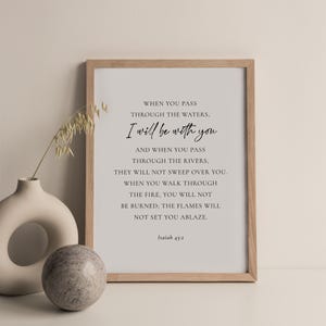 Isaiah 43:2 Bible Verse Wall Art, When You Pass Through The Waters I Will Be With You Scripture Poster, Christian Decor, Living Room Art