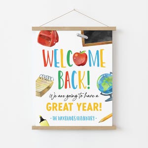 Welcome Back To School Sign, Editable First Day Of School Poster, Teacher Staff Appreciation Party Decor, School PTO PTA Event Template
