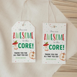 Apple Gift Tag, You Are Awesome To The Core, Teacher Appreciation Gift Ideas, School PTO PTA, Employee Staff Coworker Thank You Gift Label
