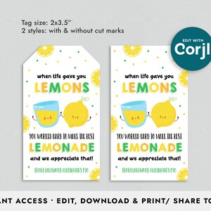 Lemon Gift Tag, When Life Gives You Lemons Editable Thank You Tag ...