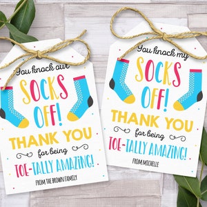 Socken Danke Geschenkanhänger, bearbeitbares Wertschätzungsgeschenk für Lehrer Krankenschwester Mitarbeiter Volunteer, Toe-Tally Erstaunliche Spa-Sockenetiketten, Mani Pedi Geschenke