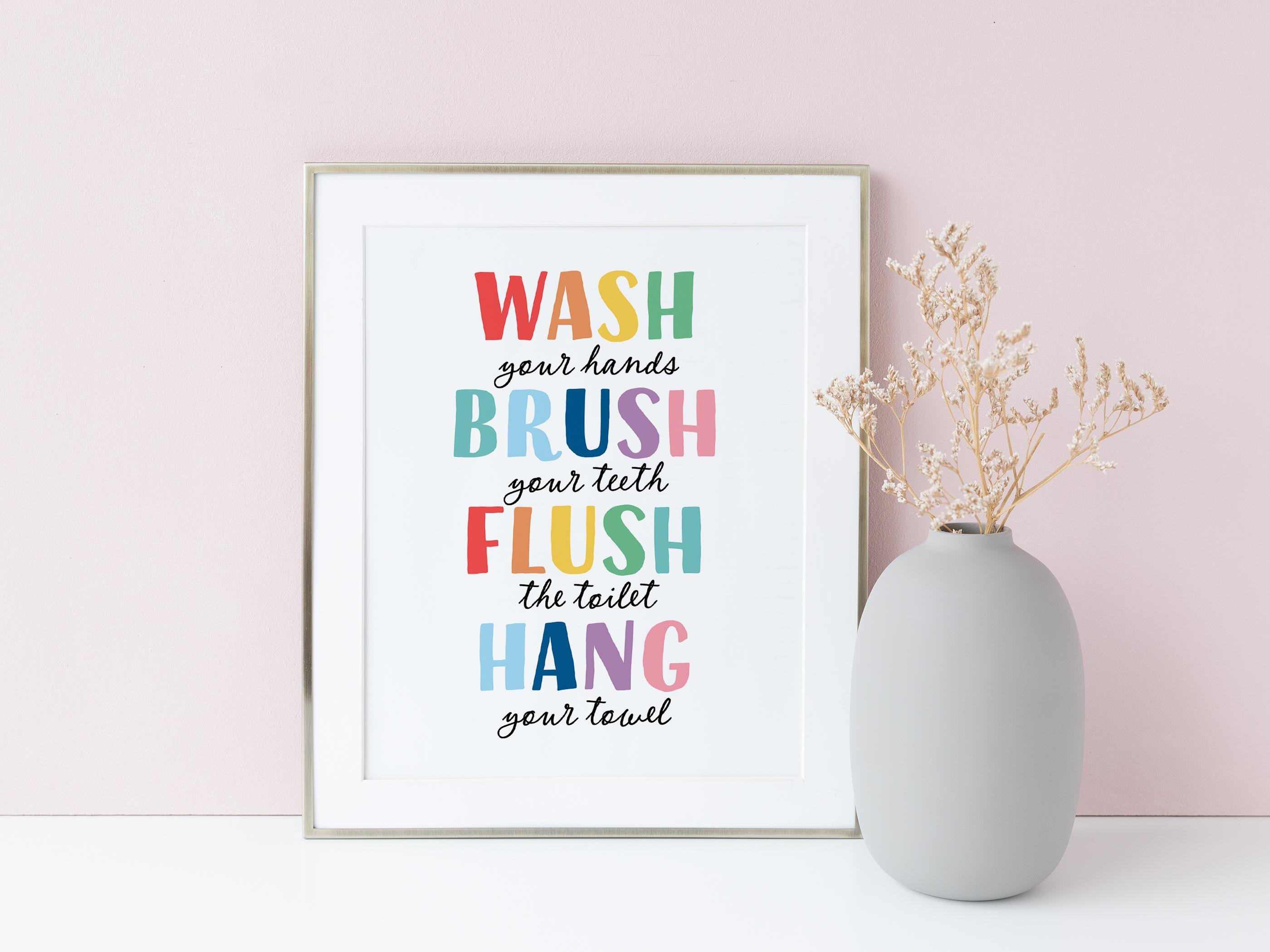 Wash Your Hands Brush Your Teeth Kids Bathroom Wall Art, Bathroom Rules ...