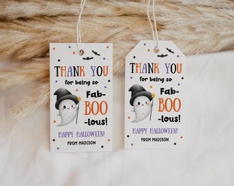 Boo Halloween Gift Tag, Thank You For Being So Fab-Boo-Lous, Teacher Staff Nurse Employee Appreciation Gift, Fall Pumpkin Ghost Skull Label