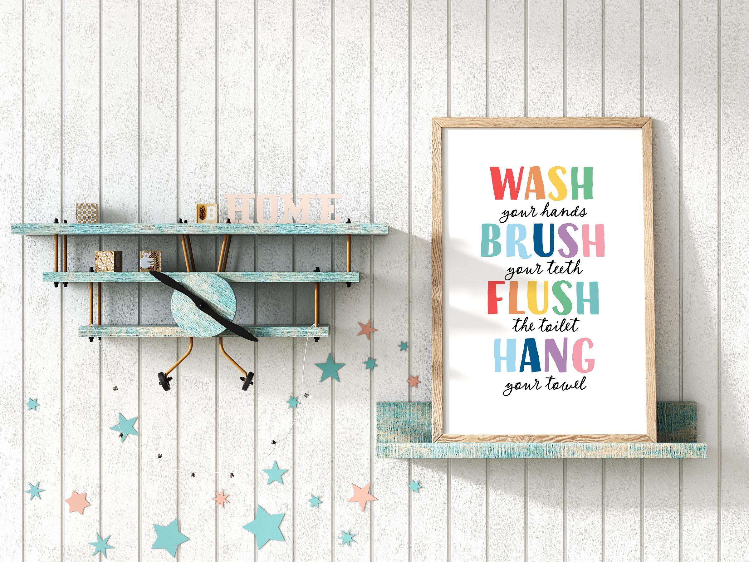 Wash Your Hands Brush Your Teeth Kids Bathroom Wall Art, Bathroom Rules ...