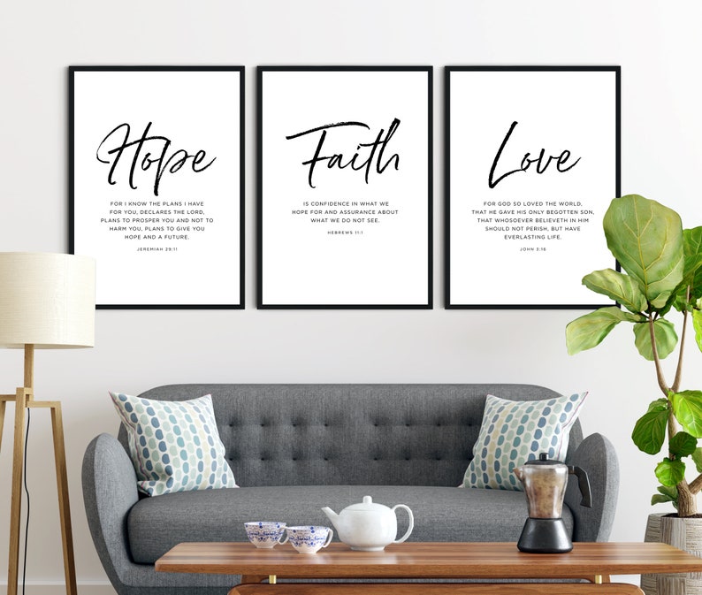 Faith Hope Love Bible Verse Wall Art Set of 3 Scripture Etsy