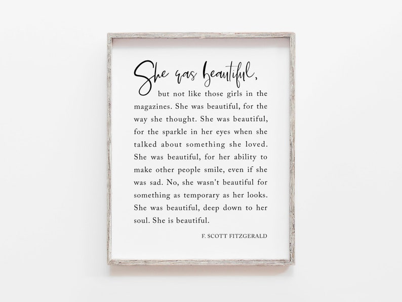 She Was Beautiful F Scott Fitzgerald Inspirational Wall Art image 0