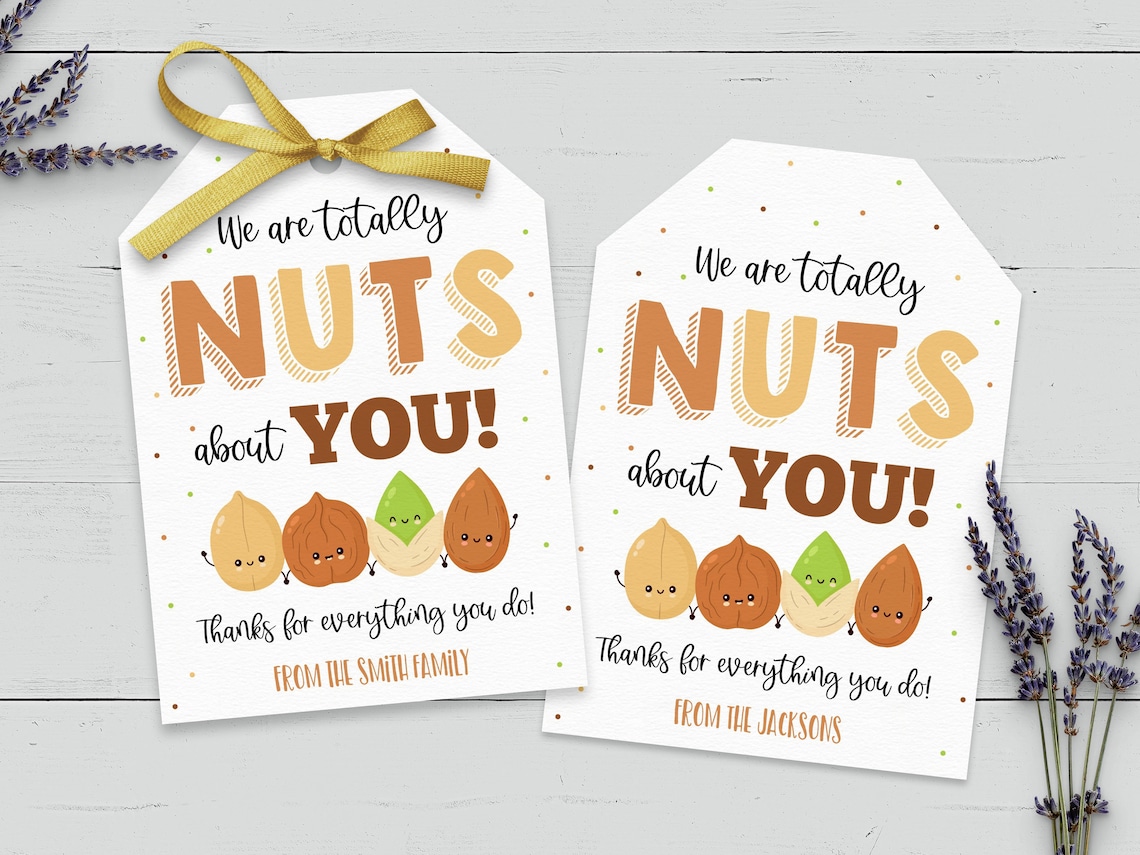 Nuts Gift Tag Thank You Label Editable Totally Nuts About Etsy