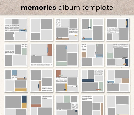 Modern Scrapbook Album Template, 12*12" Square Photobook Templates, Photoshop Templates, Travel Journal, Family Baby Premade Album