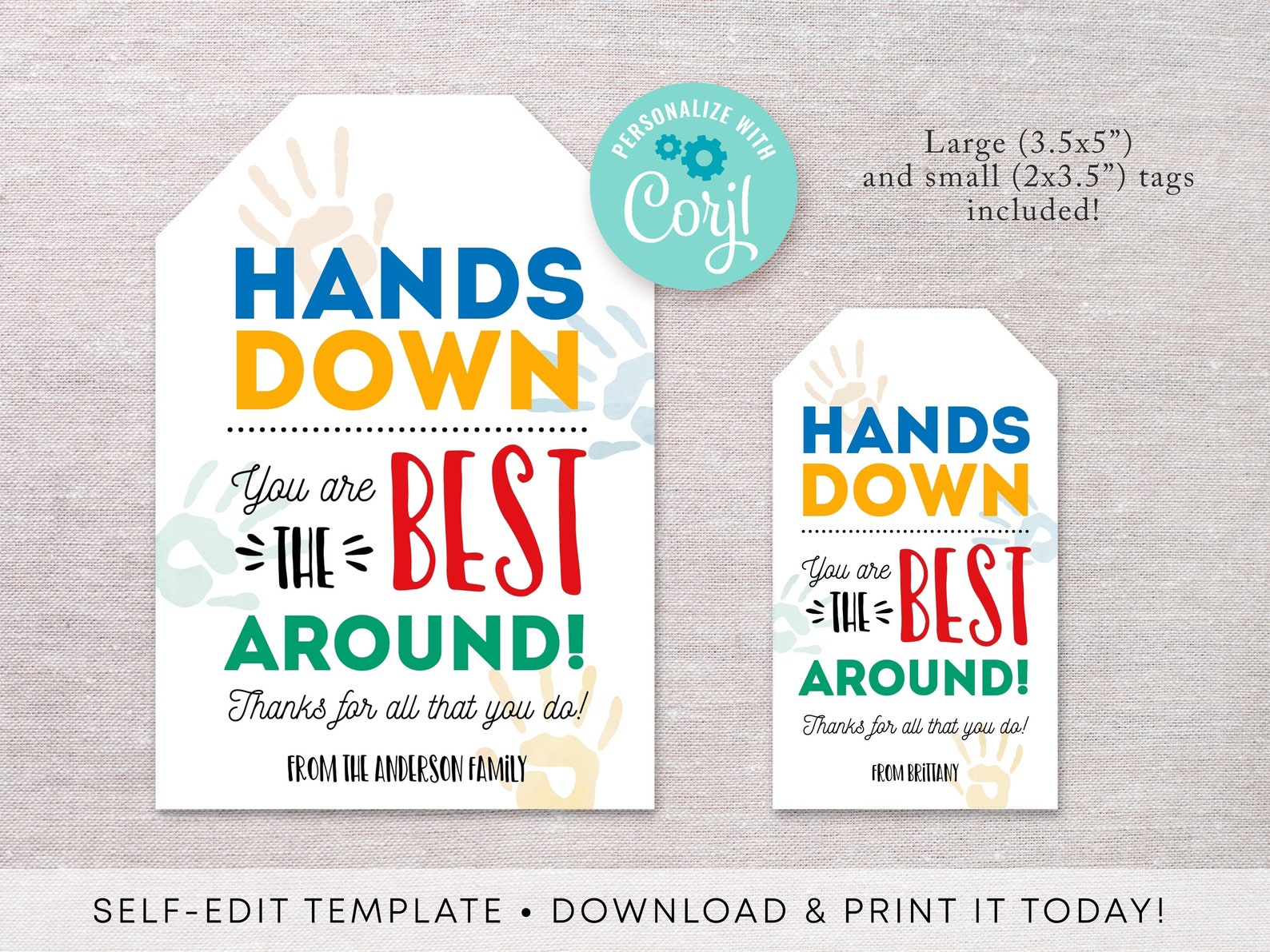 Hands Down You Are the Best Printable Gift Tag Editable Staff - Etsy
