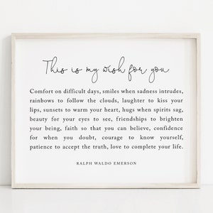 This Is My Wish For You Ralph Waldo Emerson Quote Sign, Inspirational Quotes Wall Art, Graduation Gift, Literary Art Print, Poem Wall Art