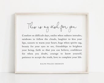 Questo è il mio desiderio per te, citazione di Ralph Waldo Emerson, citazioni motivazionali, decorazione da parete, regalo di laurea, stampa d'arte letteraria, poesia da parete