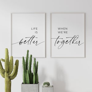 Life Is Better Together Sign, Bedroom Print Set Of 2, Bedroom Wall Decor, Couple Quote Wall Art, Minimalist Love Quotes, Typography Poster
