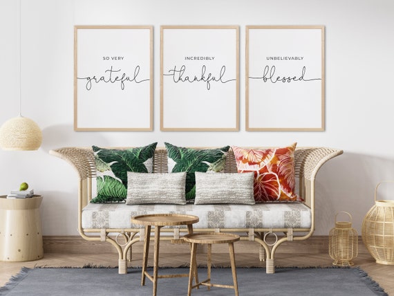 Grateful Thankful Blessed Wall Art Set of 3 Prints so Very 