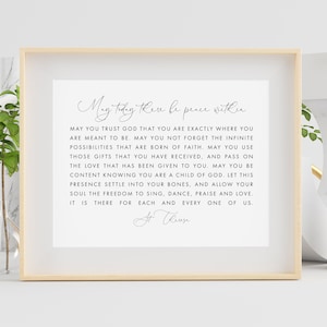 May Today There Be Peace Innen, St. Therese Gebet, Inspirationszitat Wandkunst, Abschlussgeschenke, Inspirationszitat, minimalistische Kunst