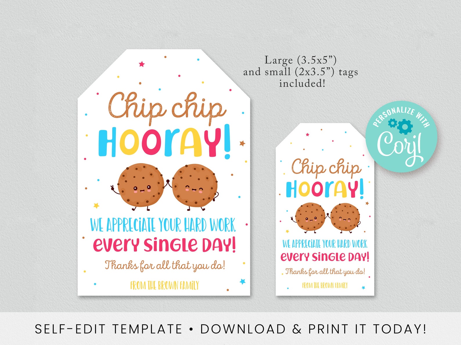 Chip Chip Hooray Gift Tag Editable Cookie Thank You Tag