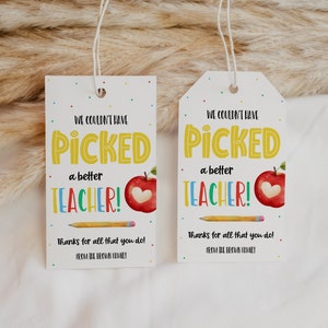 Etiqueta de regalo de agradecimiento al maestro, No podría haber elegido un mejor maestro, Etiqueta de regalo de manzana de agradecimiento al maestro, Fin de año escolar PTO PTA
