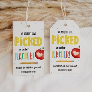 Couldn't Have Picked A Better Teacher Appreciation Gift Tag, Thank You Teacher Apple Gift Label, End Of School Year PTO PTA Favor Tag