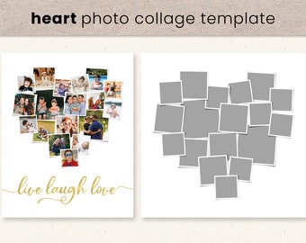 Heart Photo Collage Template, Heart Shaped Square Photo Templates, Editable Photo Collage, Personalized Valentine Gift, Photoshop, Digital