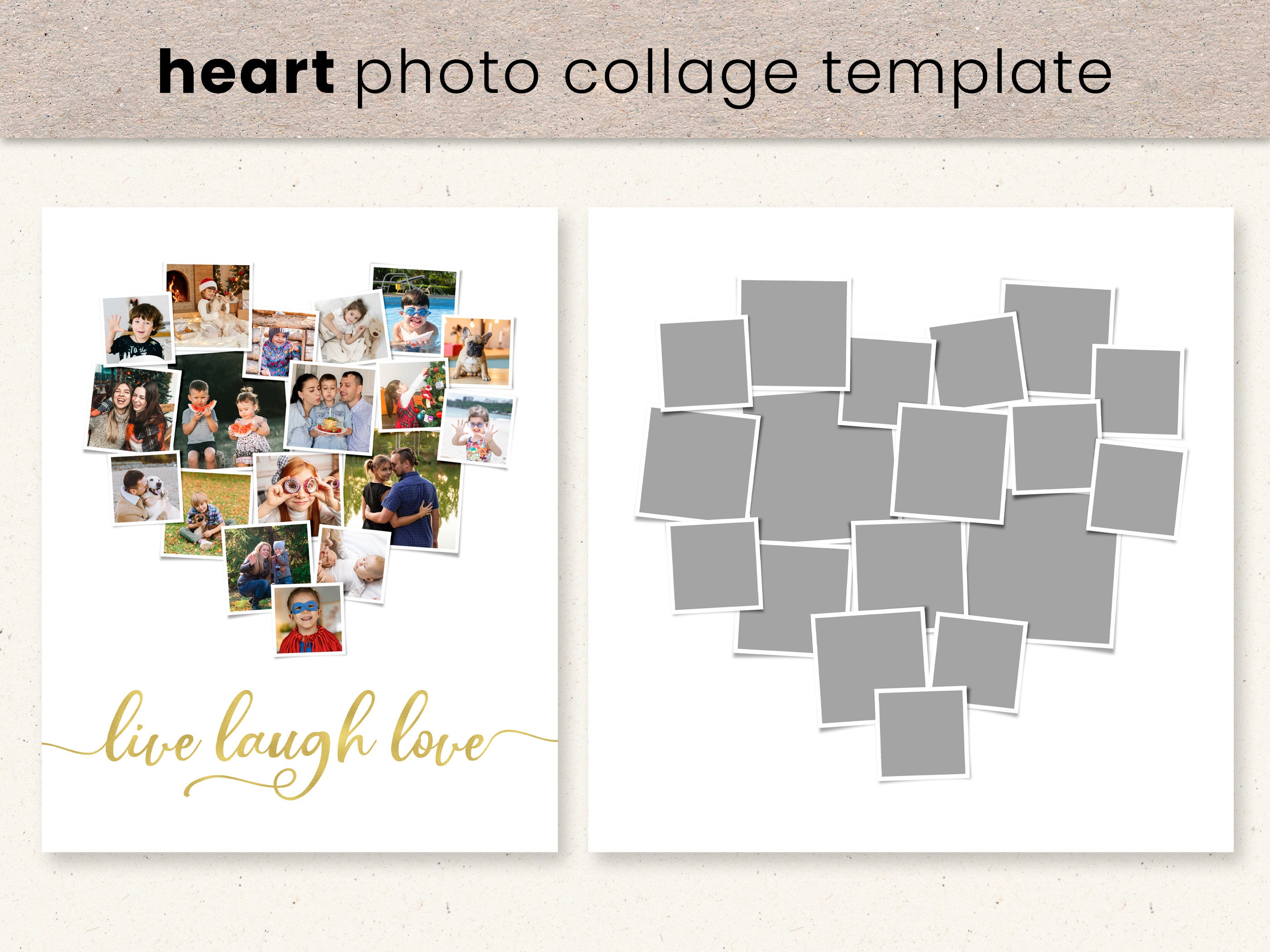 Heart Photo Collage Template Heart Shaped Square Photo Etsy Canada