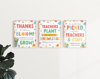 Floral Theme Teacher Appreciation Week Poster, Thanks For Helping Us Bloom Spring Garden Flowers Breakfast Bar, Lunch Thank You Sign BO4