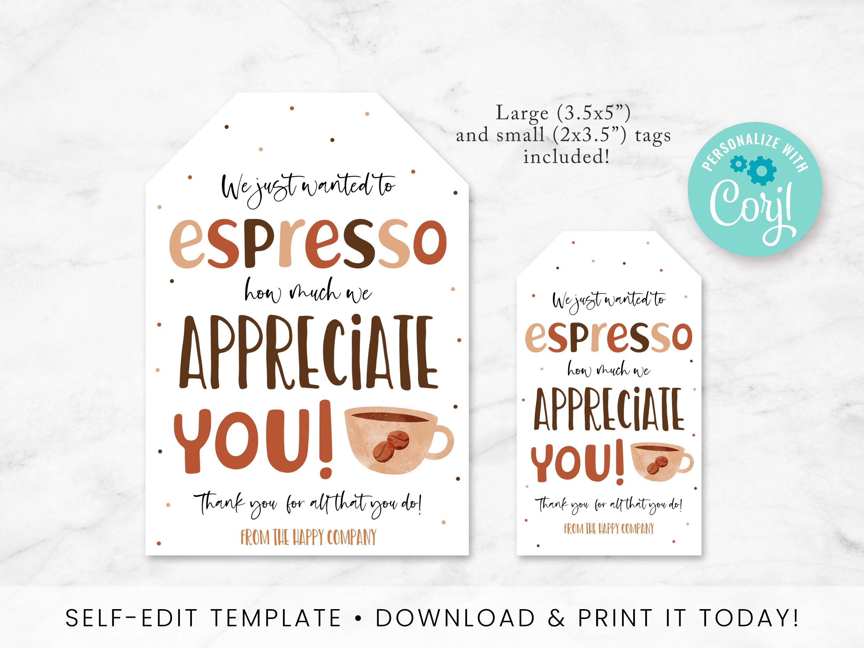 Coffee Gift Tag Espresso How Much We Appreciate You Thank You Etsy