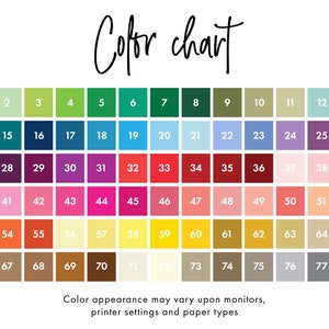 May include: Color chart with 78 different color swatches arranged in a grid. The swatches are numbered from 1 to 78.