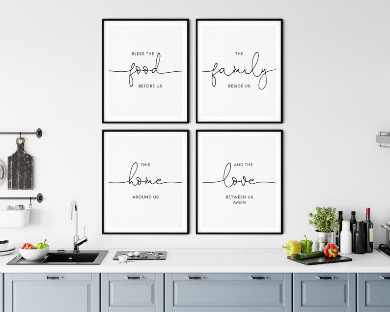 Kitchen Wall Art Bless The Food Before Us Sign, Set Of 4 Dining Room Decor Wall Art, Farmhouse Kitchen Decor, Matching Print Set Digital image 2