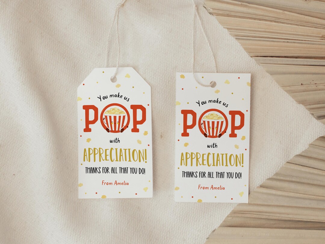 Editable Popcorn Gift Tag, Pop With Appreciation, Teacher Nurse Staff ...