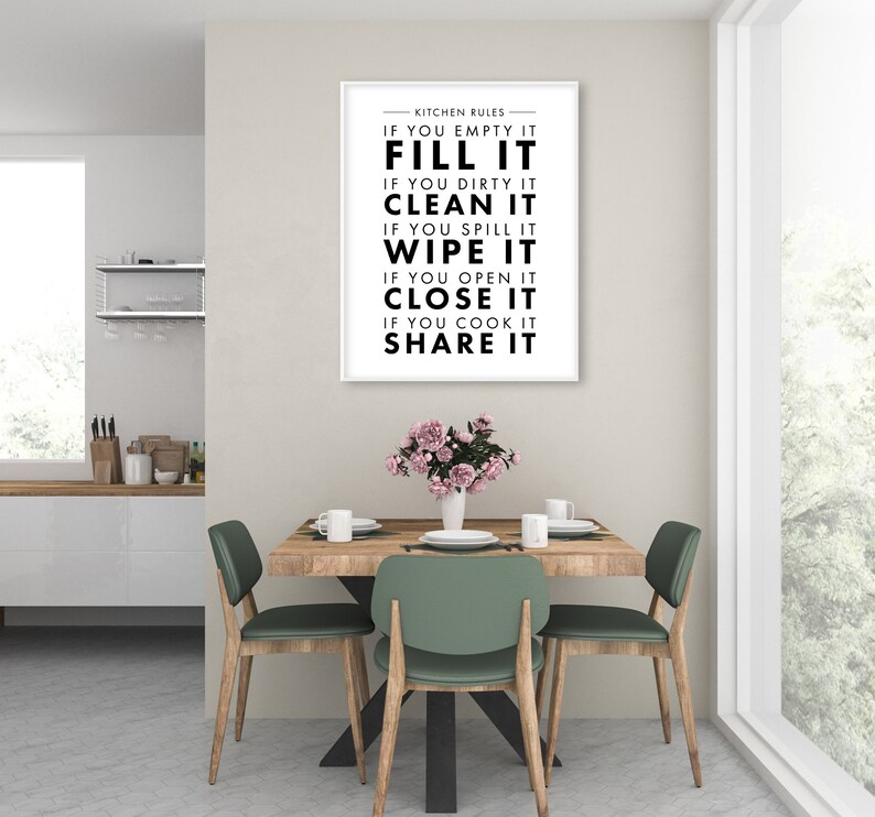 Kitchen Rules Sign, Modern Kitchen Wall Decor, Kitchen Rules Printable ...