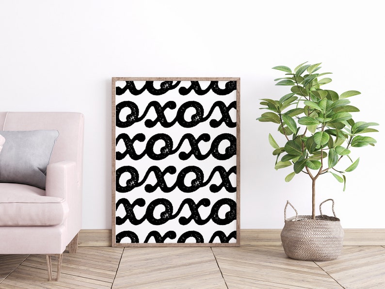 XOXO Sign Black White XO Print Bedroom Wall Art Hugs And | Etsy
