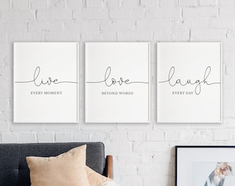Live Love Laugh Wall Decor, Set Of 3 Positive Quotes Wall Arts, Live Every Moment Love Beyond Words Sign, Bedroom Decor, Living Room Art